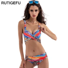 2017 new sexy bikini swimsuit Brazilian printing swimsuit sling push high bikini suit plus size swimwear 3XL