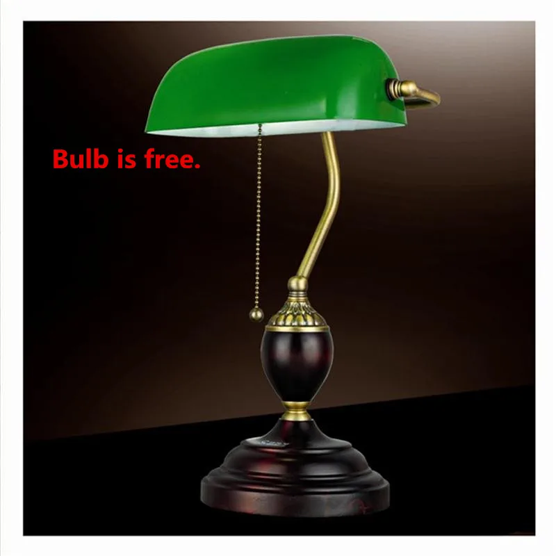 Emerald Green Glass Table Light Power Bank Desk Lamp Office Red Wood