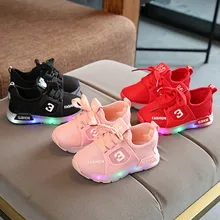 Модная светодиодный обувь для малышей, обувь для девочек, обувь для первых шагов, Спортивная повседневная хлопковая детская обувь, кроссовки для маленьких мальчиков