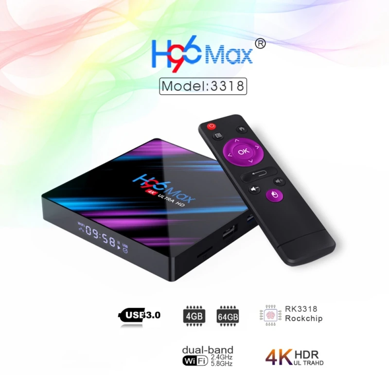 H96 MAX RK3318 Смарт ТВ приставка Android 9,0 4 Гб 64 Гб Четырехъядерный 4K светодиодный экран 2,4G/5G Wifi Bluetooth телеприставка 2G 16G ТВ-приставка