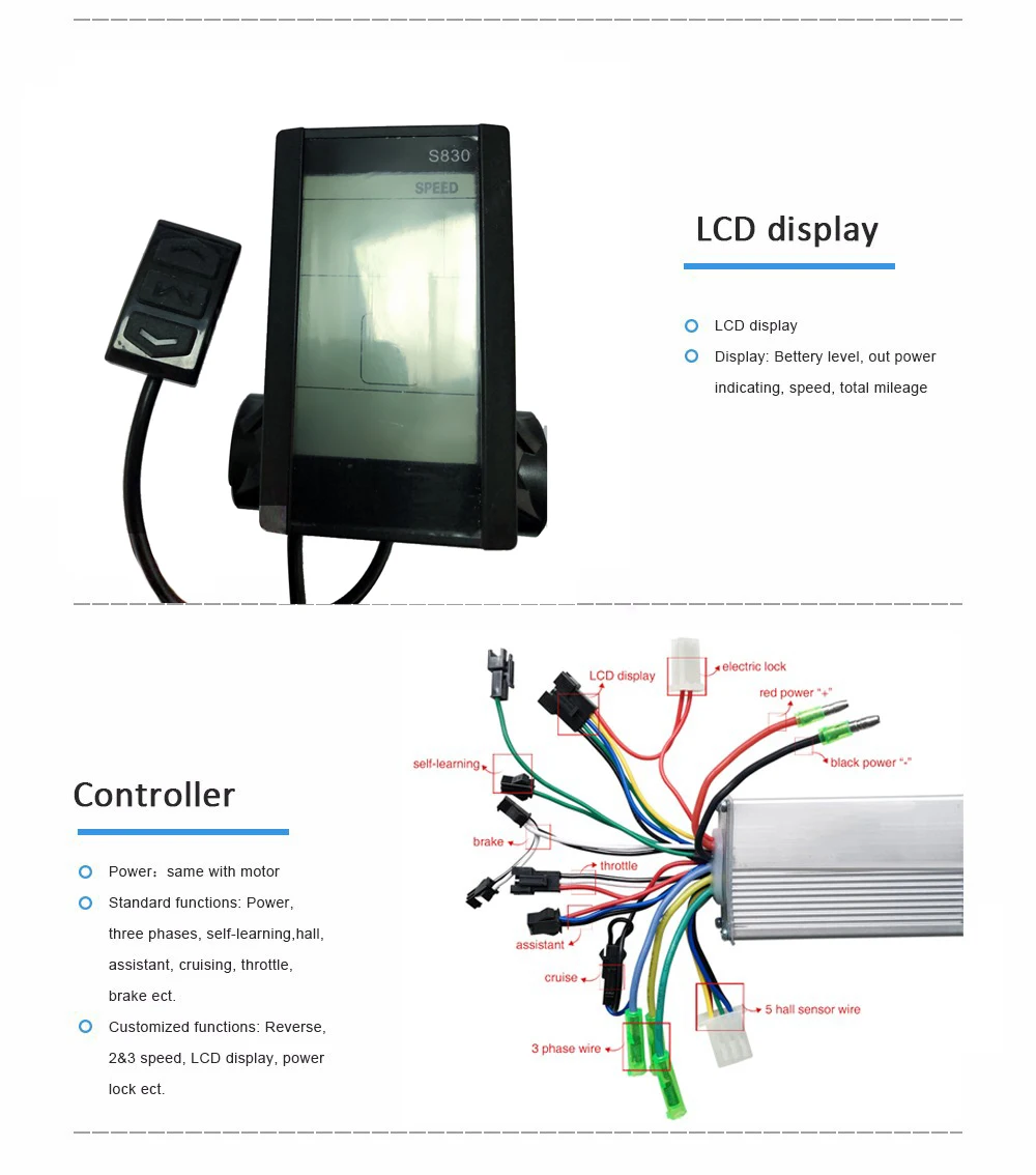 1* 36//48V S830 E-Bike Waterproof LCD Display Screen For Electric Bicycle