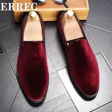 ERRFC/Роскошные Мужские красные лоферы; модная повседневная обувь из флока без застежки; мужские зеленые удобные туфли для вечеринок; Размеры 37-44