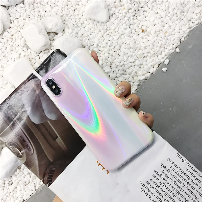 Aurora laser marble Case for iphone X XR XS XS Max Glossy soft silicone Case For iphone 6 6s 7 8 7plus phone back cover