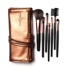 Makeup Brushes 7 Pcs Professional Makeup Brush Set Cosmetics Eyeliner Eyeshadow Make Up Tools in Brown Leather Bag Portable