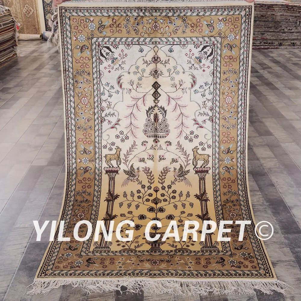 Ковер YILONG 3 'X 5 'ручной работы ковер из белого шелка роскошный садовый