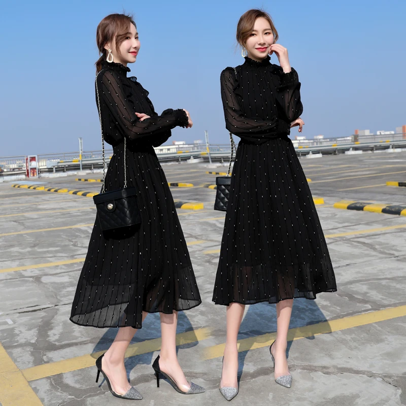 Buy Best CJmku Black Party Elegant Mesh Sleeve Spring Autumn Polka Dot Solid Dress Autumn Women Fashion Dresses Buy Best CJmku Black Party Elegant Mesh Sleeve Spring Autumn Polka Dot Solid Dress Autumn Women Fashion Dresses