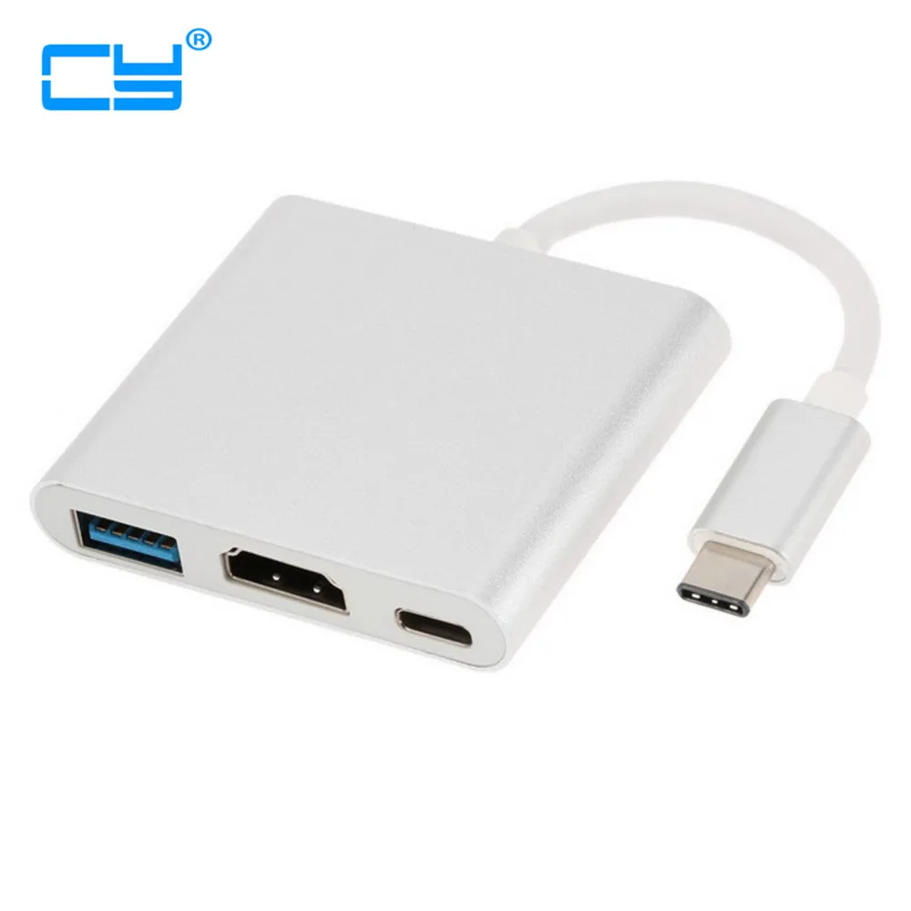 New Type C USB 3.1 to USB-C 4K HDMI USB3.0 Adapter 3 in 1 Hub For Macbook PC