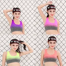 Женский спортивный бюстгальтер без оправы Регулируемый виброустойчивый фитнес Нижнее белье пуш-ап бесшовный спортивный топ градиент цветной хлопковый жилет