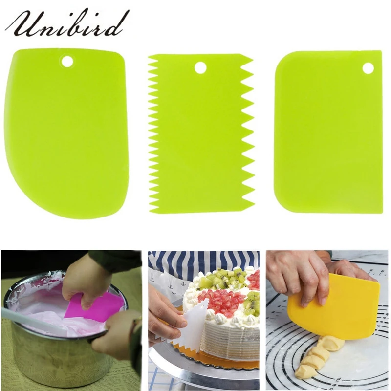 

Unibird 3Pcs Multifunction Blade Smoother Cake Cream Scraper Baking Pastry Spatulas Butter Dough Cutter Decorating Tool Bakeware
