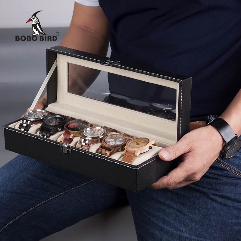 

BOBO BIRD Watches Display Boxes 6 /10 Grids Leatherette Watch Box Case Holder Jewelry Display saat kutusu