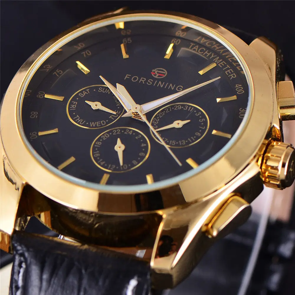 FORSINING 3D логотип для мужчин s золотые роскошные золотые наручные часы для мужчин военный Спорт Бизнес часы Скелет автоматические механические часы - Цвет: FO00403