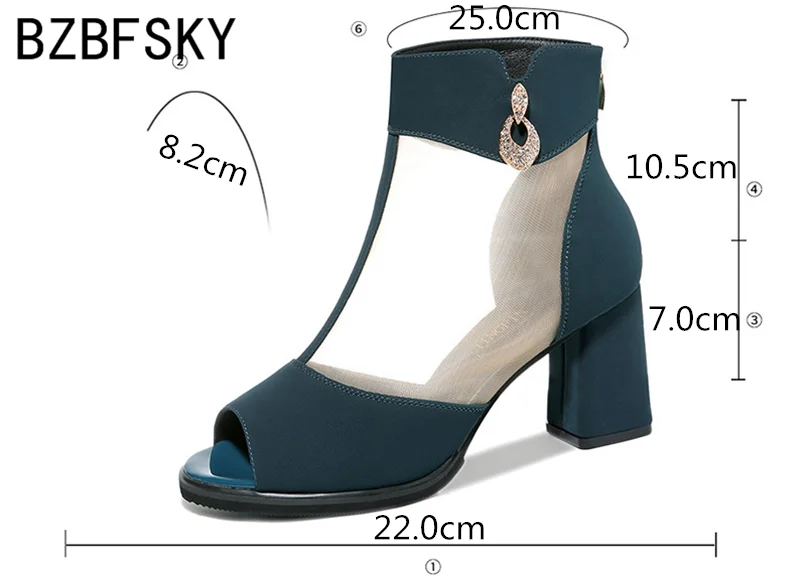 

BZBFSKY Summer New women sandals High-heeled Fishmouth Zipper Metal Open-toed Fashion Coarse Medium-heeled womens shoes