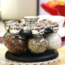6pcs/set Ratary seasoning storage spice bottle rack kitchen salt and pepper cruet condiment set condimento containers for spices