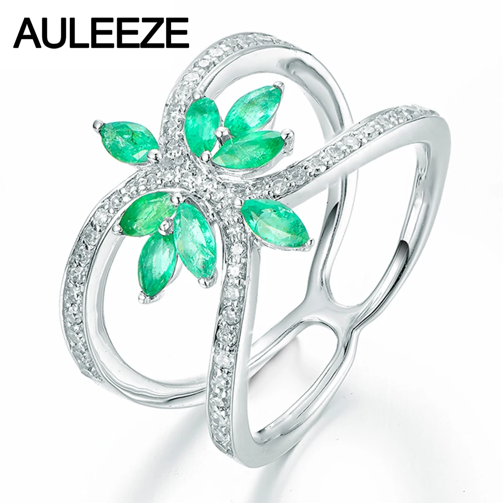 Floral Marquise Cut Natural Emerald Diamond Engagement Rings For Women Solid 9K White Gold Real Diamond Ring Fine Jewelry Gifts