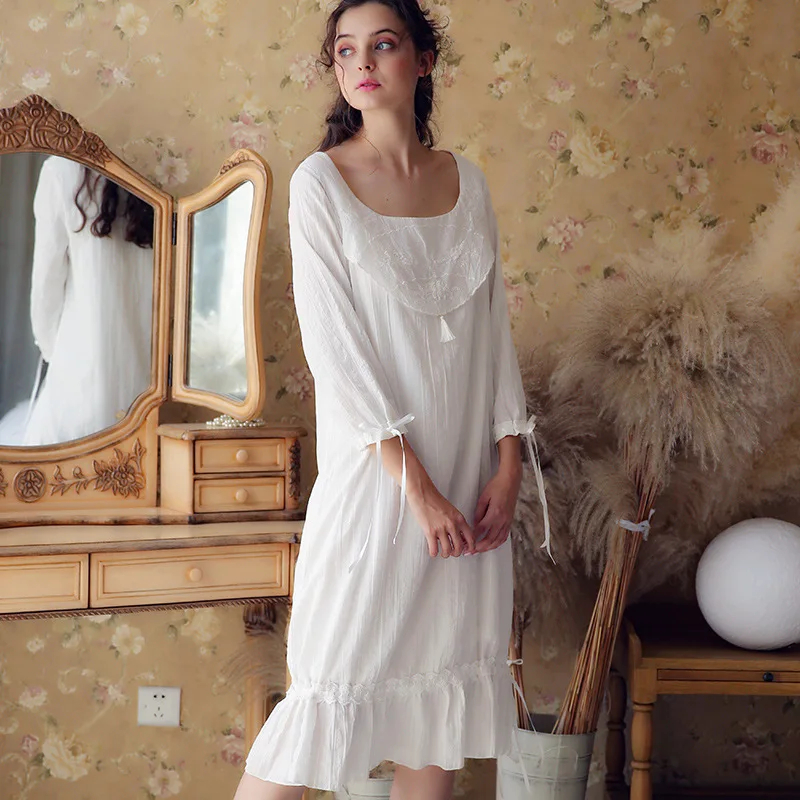 White Cotton Lace Ruffled Sleep Wear Night Shirt Home Dress Princess