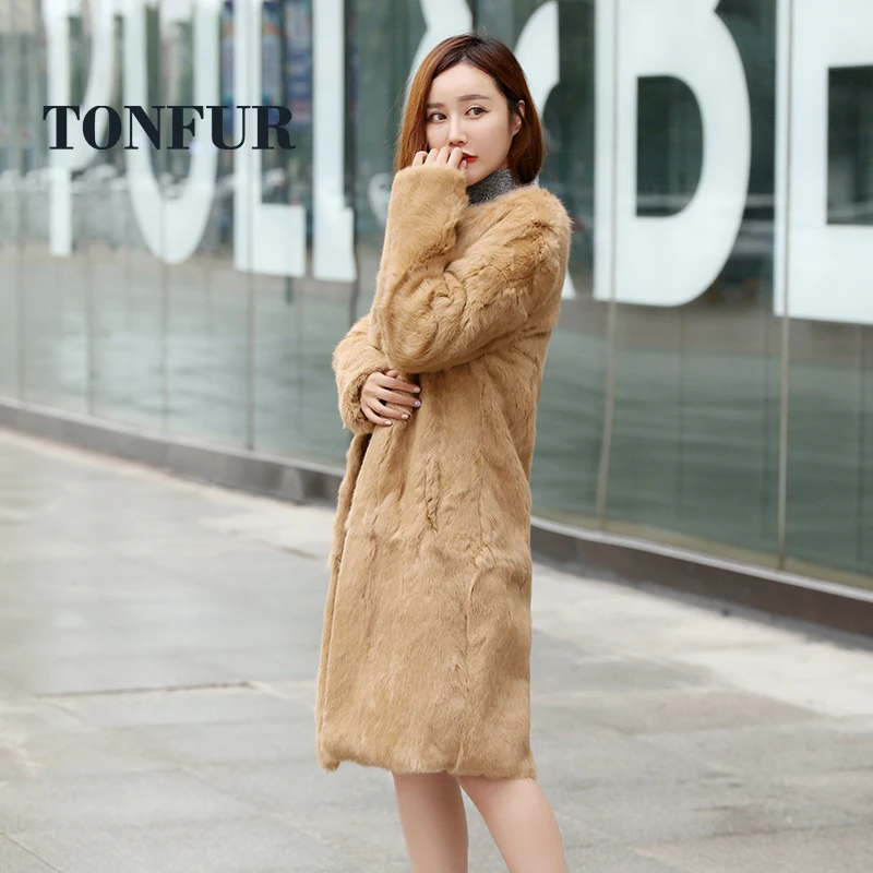 

2019 Fashion Winter Women Featured Natural Real Rabbit Fur Coat Long Design Warm Winter Whole Skin Natural Fur Overcoat WSR125