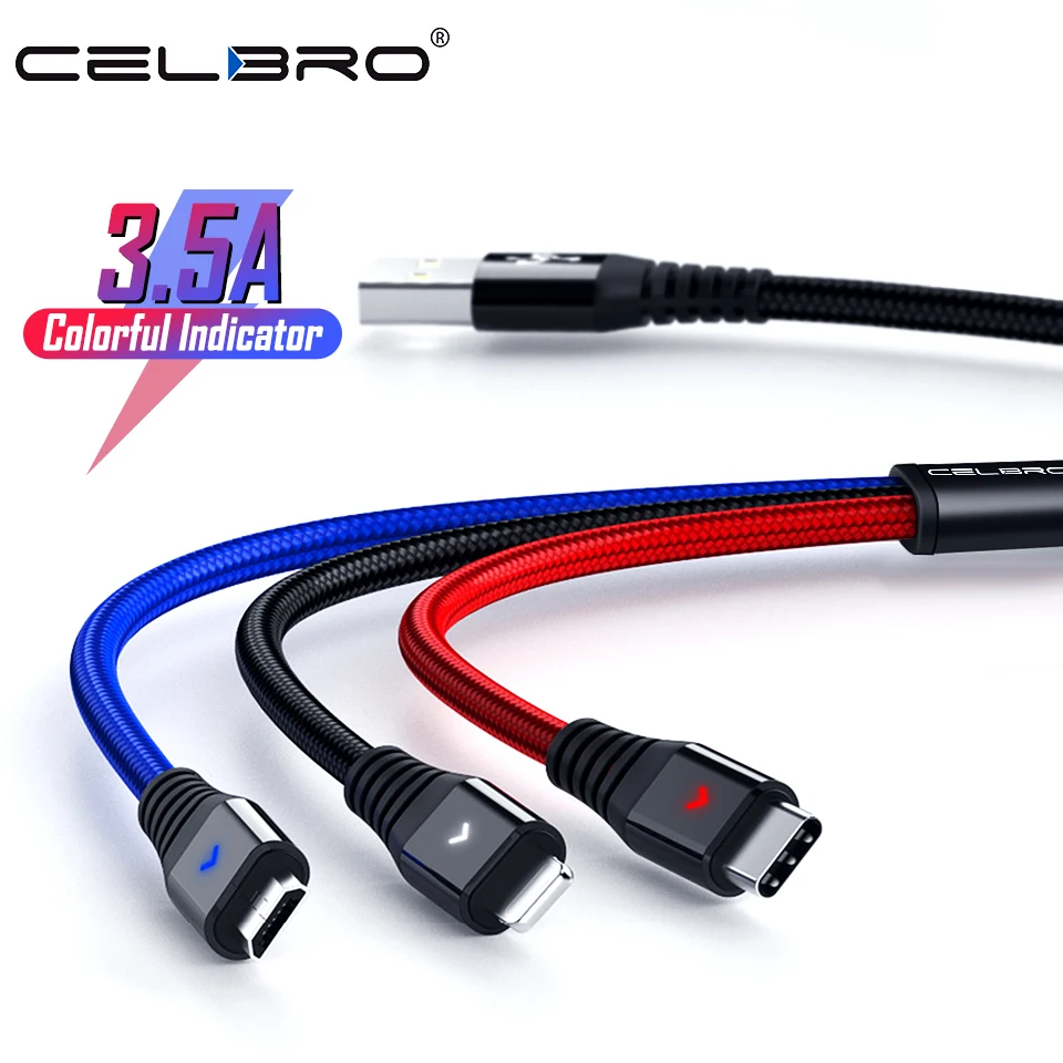 

3 In 1 Usb Charging Cable 2M Micro Usb Type C Cable 1.2/2 Meter Cabo for Samsung Note10 Plus A50 A70 Redmi Note 8 8A Garas Cavo