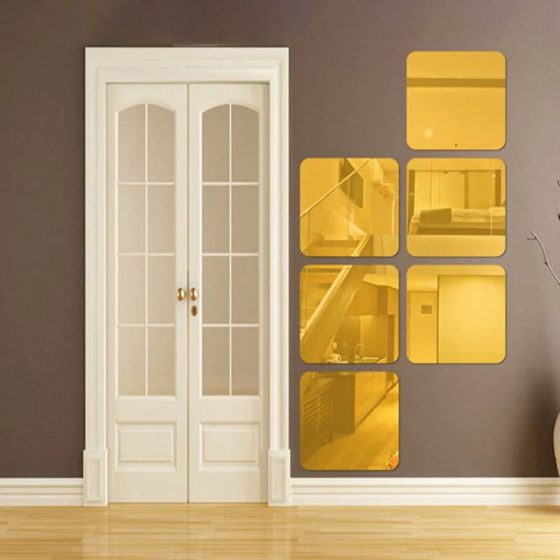Espejo de pared autoadhesivo para pegar espejos cuadrados de arco adhesivo para cuarto de baño espejo creativo para decoración casera Diy