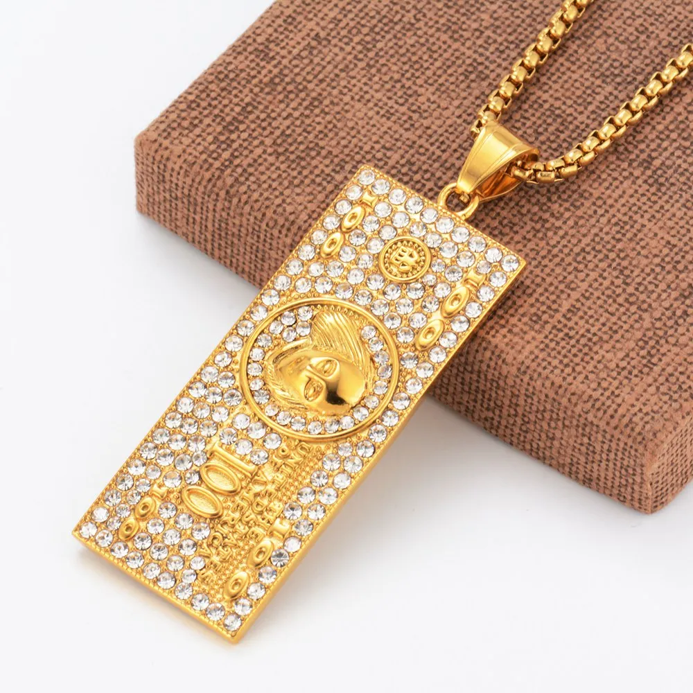 2018 New Hiphop Goofan 100 Dollars Pendant Necklace Stainless Steel