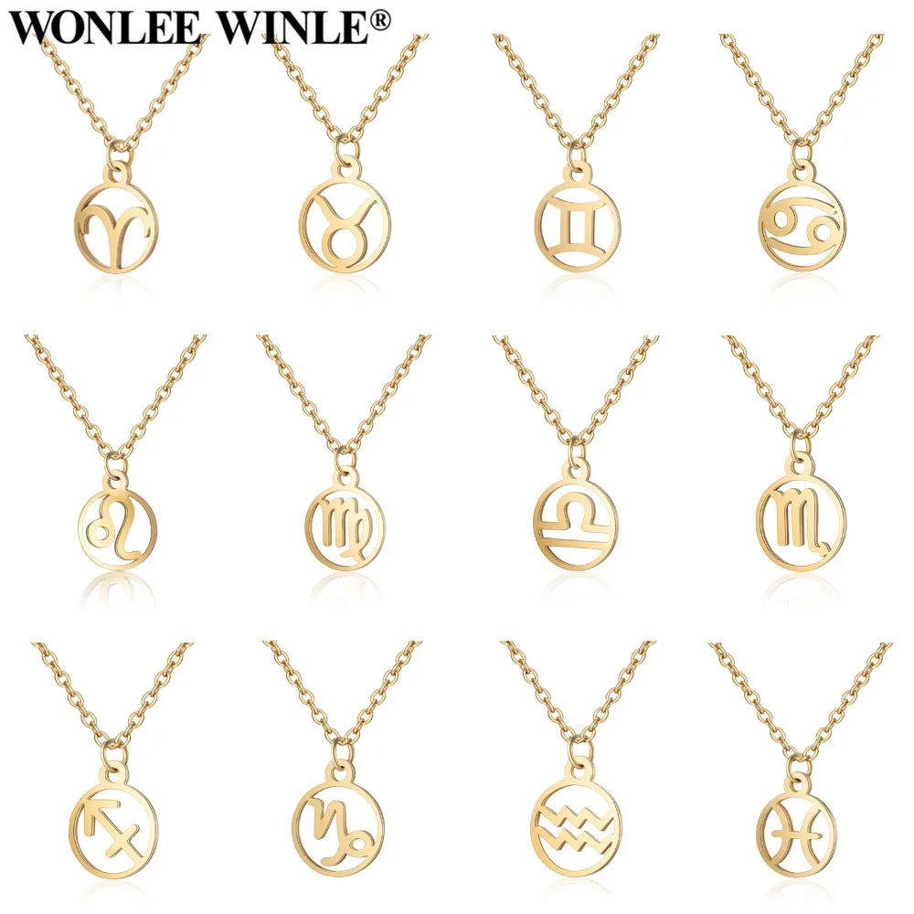 

Wonlee Winle 316l Stainless Steel Gold Zodiac 12 Constellation Charm Pendant Necklace for Women DIY Full Polished J