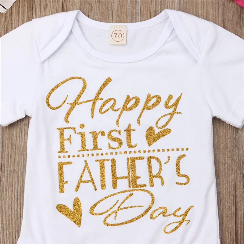 PUDCOCO/комплекты одежды для новорожденных девочек с надписью «Happy Father's Day», хлопковый комбинезон с буквенным принтом+ юбка-пачка+ гетры+ повязка на голову, комплект одежды из 4 предметов для детей 0-18 месяцев