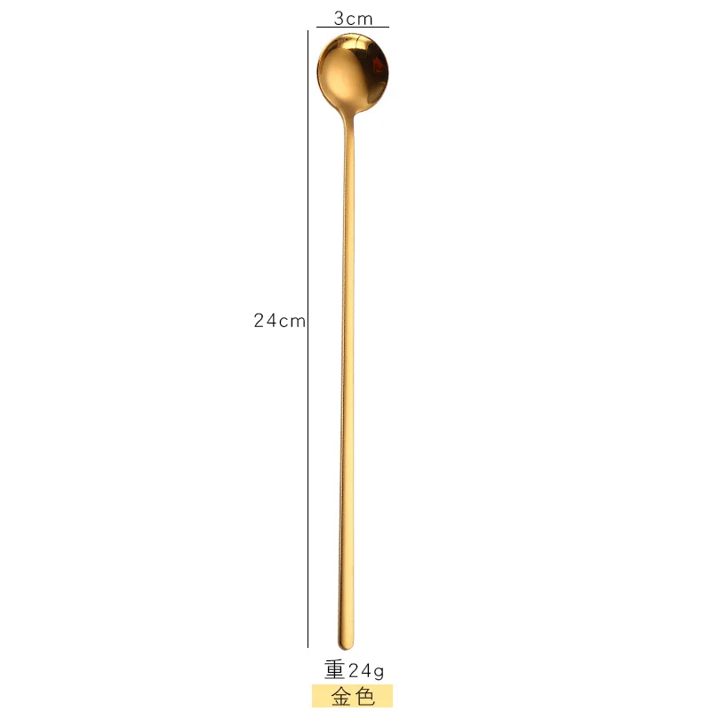 Длинная ручка кофейная ложка из нержавеющей стали ложка для размешивания кофе мороженое десертные чайные ложки корейские столовые приборы столовая посуда - Цвет: golden