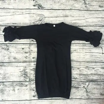 

Top Quality With Wholesale Price all black infant kids Sleep Gown with 3/4 ruffle sleeve knit cotton Nightdress
