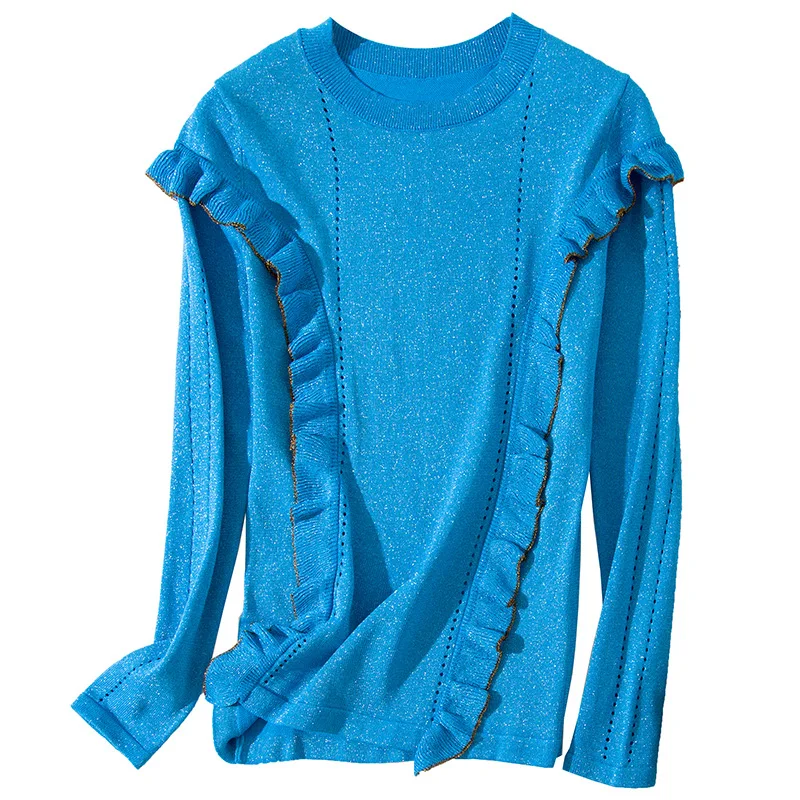 Solid hollow out elastic knit loose sweater 2018 new long sleeve o-neck women autumn sweater