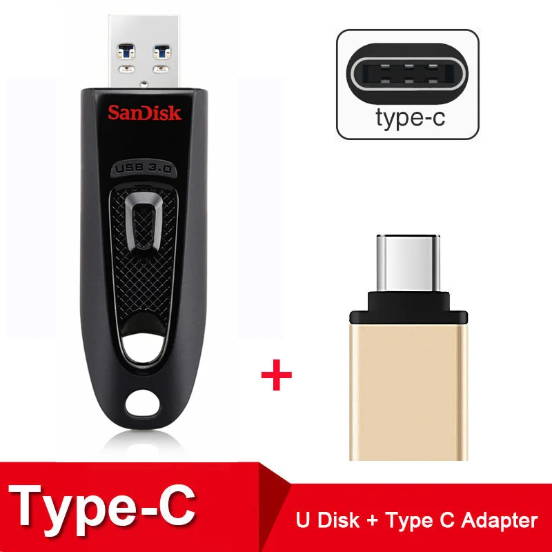 SanDisk флешки 64 гб USB Flash CZ48 Mini USB 3,0 100 МБ/с. Memory Stick для рабочего стола Тетрадь Ручка U диск 64 гб флешка - Цвет: CZ48 64GB Plus TypeC