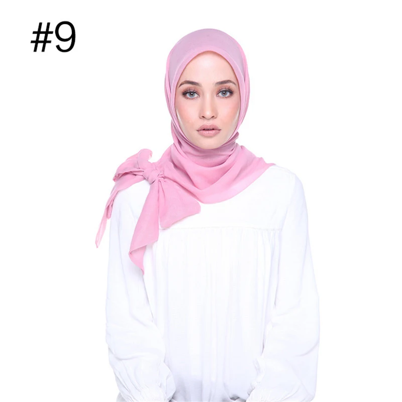 Роскошный мягкий шифоновый бантик мусульманская женская шаль тюрбан модный простой мгновенный внутренний хиджаб готов носить головной платок islam foulard - Цвет: 9