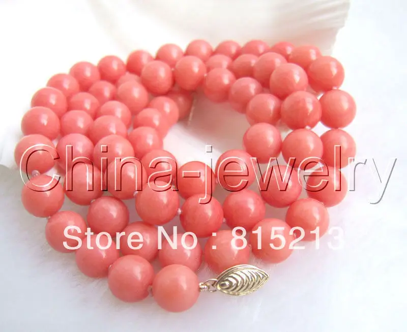 

FREE SHIPPING>>>@@ > N25 AAAA 10mm natural perfect pink coral necklace-14kgold