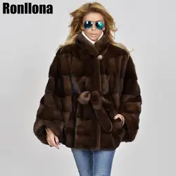 2018 Новый реального норки пальто Стенд воротник Бат рукавами зимой женщина натуральный мех пальто натуральный с куртка с поясом из