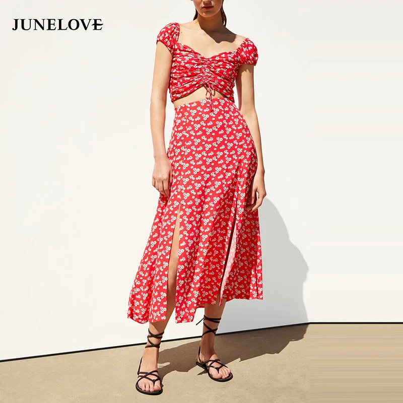 Summer Sexy Drawstring Short Blouse Holiday Boho Set Lady Suit Vintage Print Floral Female Elastic Blouse Bottom Wonder Store