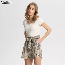 Вадим галстук-бабочка пояс змеиный принт шорты животный узор эластичный бумажный мешок талии карманы женские шикарные шорты pantalones cortos SA076