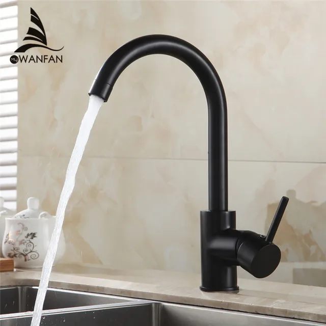 Best Quality Kitchen Faucets Black Color Rotating Copper Crane Kitchen Sink Faucet Hot And Cold Water Brass Taps Kitchen Mixer Tap 7114R