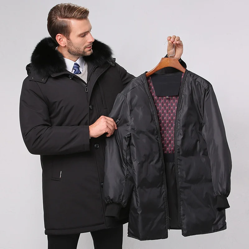 VSD Fashion Winter Jackets Men's Warm Down Coat Father Clothing Parkas Thickening Liner Detachable Turtleneck Windproof Concise