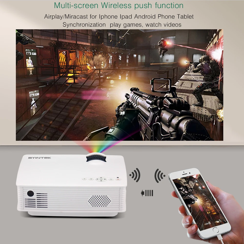 BYINTEK السماء BT140plus مصغرة جهاز عرض (بروجكتور) ليد HD المسرح المنزلي اللاسلكي دفع متعددة شاشة البث Mircast آيفون الذكي