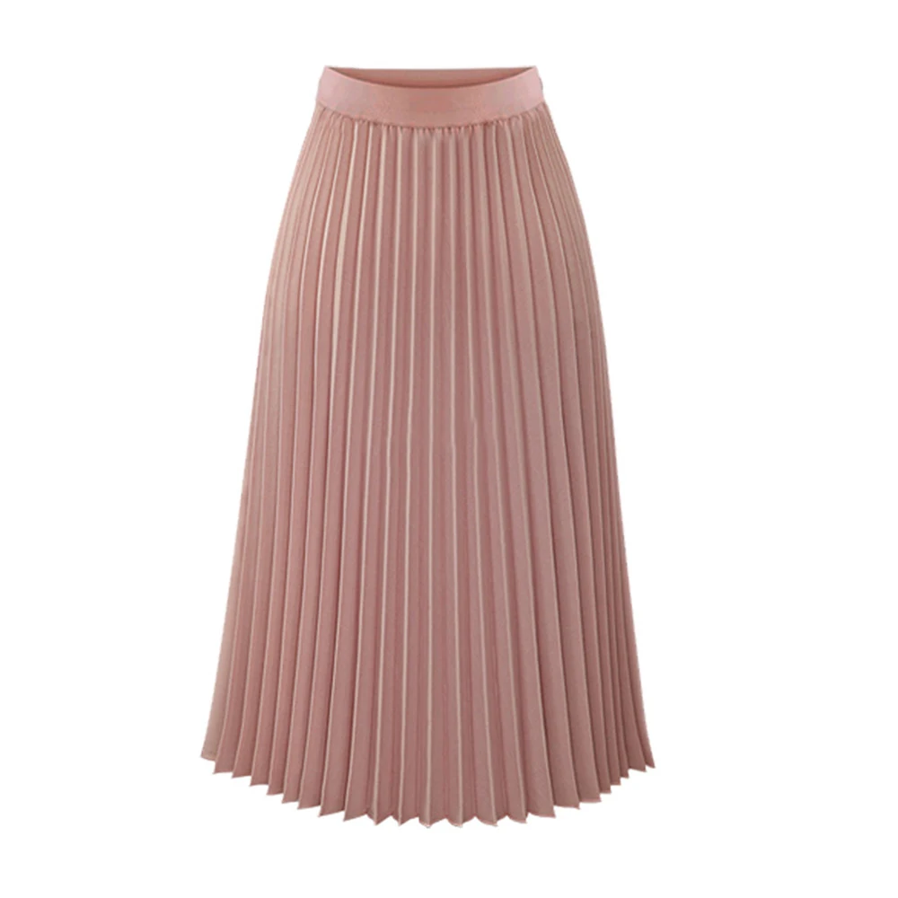 High Waist Pleated Skirt Fashion Solid Long Skirts Black Pink Length Elastic Skirts Woman Summer Fashion Office Maxi Skirt