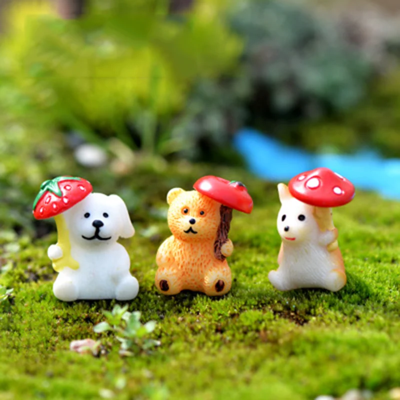 

ZOCDOU 1 Piece Rainy Day Umbrella Animal Bear Dog Hamster Russia Spain India Small Statue Figurine Crafts Ornament Miniatures