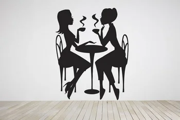 

Vinyl sticker wall art deco mural applique cafe coffee girl drink coffee decoration KFT19