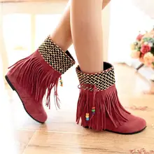 2017 New Autumn And Winter National Wind Retro Short Fringed Boots High Heel Women Booties Pink Brown Camel Black