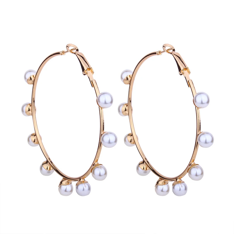 

meidi Fashion Imitation Pearl Hoop Earrings Gold Big Circle Earrings for Women Exaggerated Metal Earrings Jewelry Gifts best