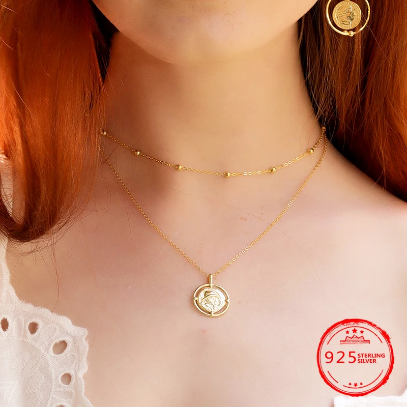 

Clavicle Chain s925 European American Style Vintage Coin Pendant Necklace