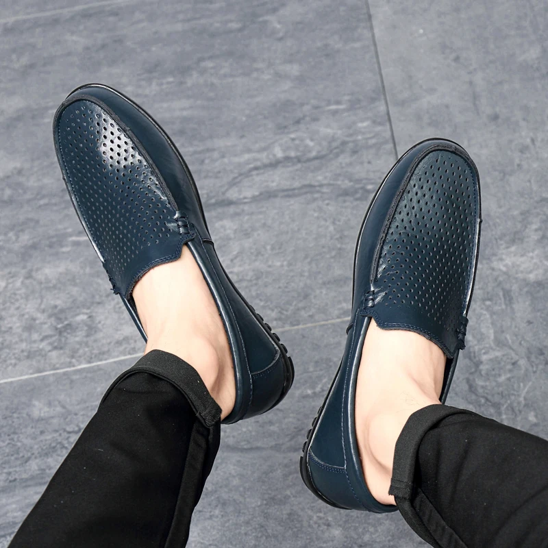 GUDERIAN/Летняя мужская обувь с перфорацией; повседневные мужские лоферы из натуральной кожи; дышащая обувь на полукруглой подошве; мужские