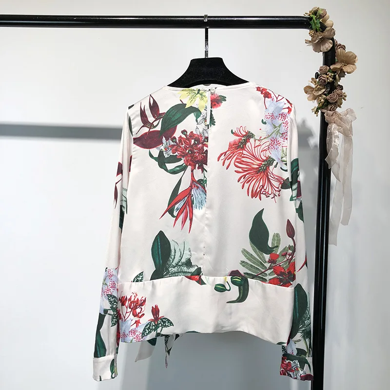 Fashion suit female European and American style retro floral long-sleeved round neck shirt+high waist wide leg pants suit female Fashion suit female European and American style retro floral long-sleeved round neck shirt+high waist wide leg pants suit female