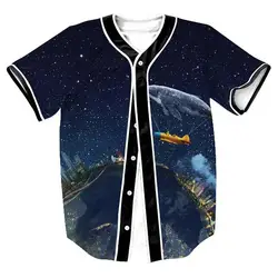 Лидер продаж 3D принтом Космос планета модный кардиган короткий рукав и пуговицы Бейсбол Джерси футболка хип-хоп уличные V Средства ухода за
