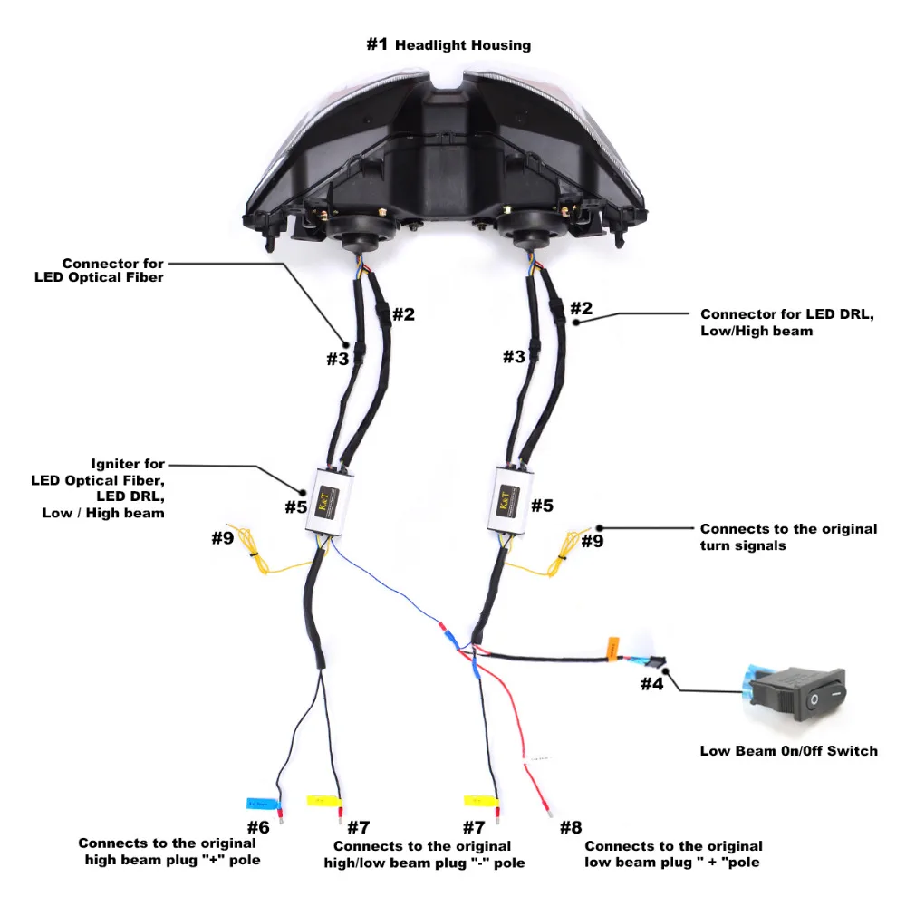 KT Motorcycle LED Headlight Assembly for Kawasaki Versys 650 2015+ Front Headlamp Completed