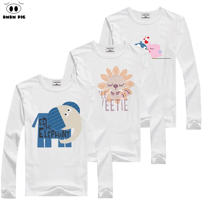 

DMDM PIG 2017 Autumn Baby Cartoon Children's Long Sleeves T-Shirts For Girls Boys TShirt Teenage Winter T Shirts White Size 5