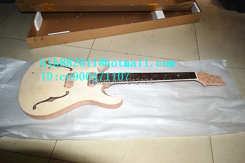 

free shipping new semi-finished electric hollow guitar with mahogany body in natural made no paint in China F-1780