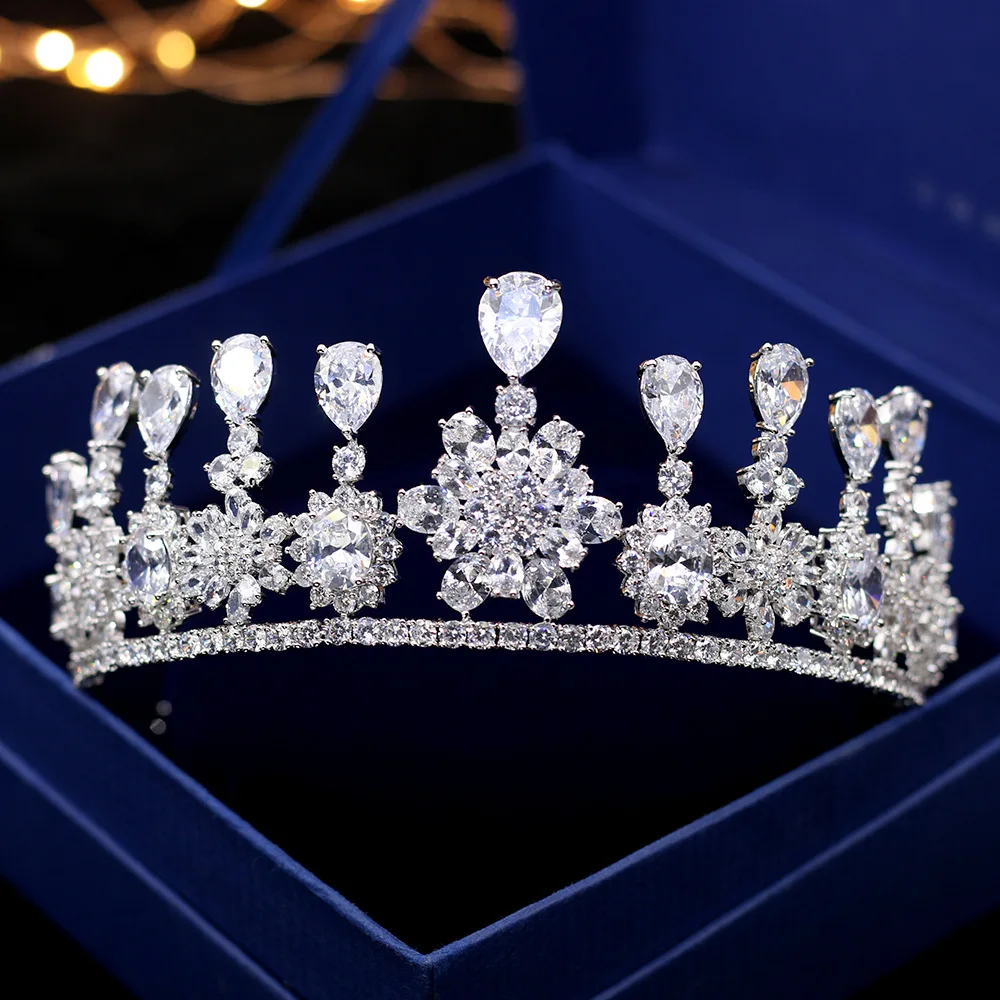 

Paved Full Cubic Zircon Tiara Vintage Zirconia Crown CZ Diadema Bridal Coroa Wedding Hair Accessories Bijoux Cheveux WIGO1331